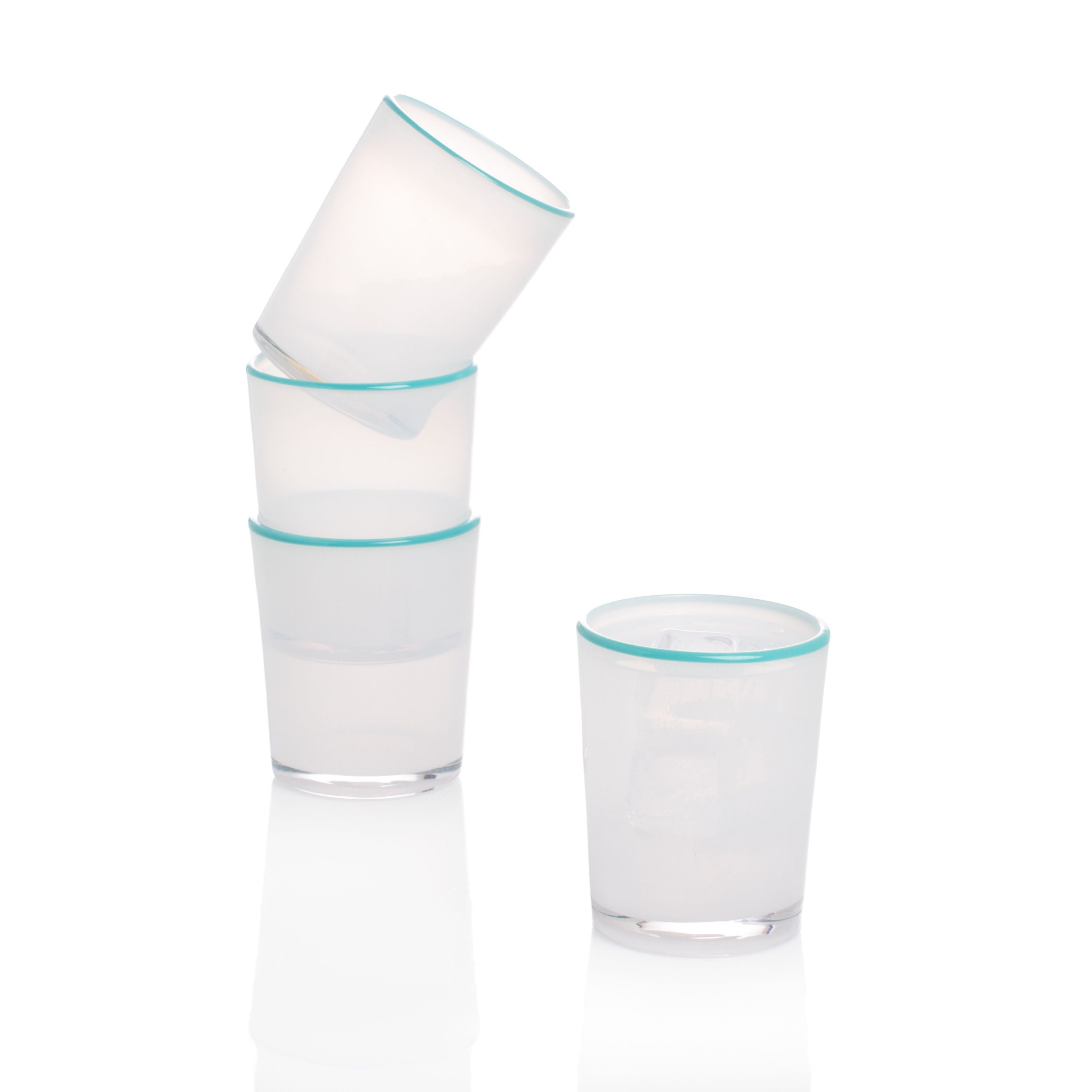 Summer Glass White & Turquoise 15oz, Set of 4