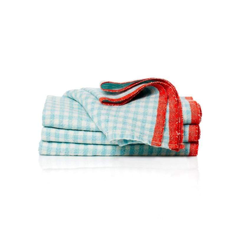 Two-Tone Gingham Aqua & Orange Napkins 20x20 - Set of 4