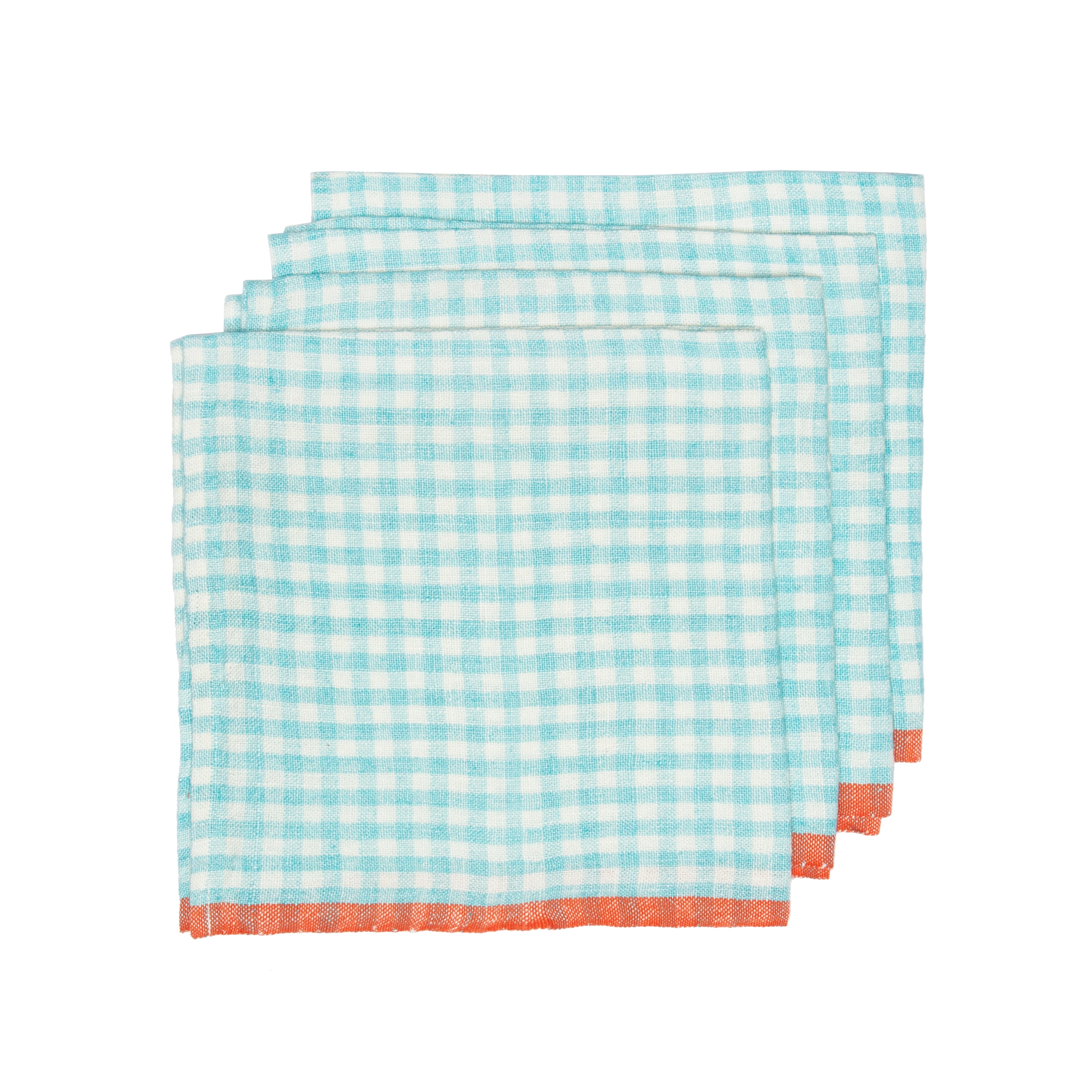 Two-Tone Gingham Aqua & Orange Napkins 20x20 - Set of 4