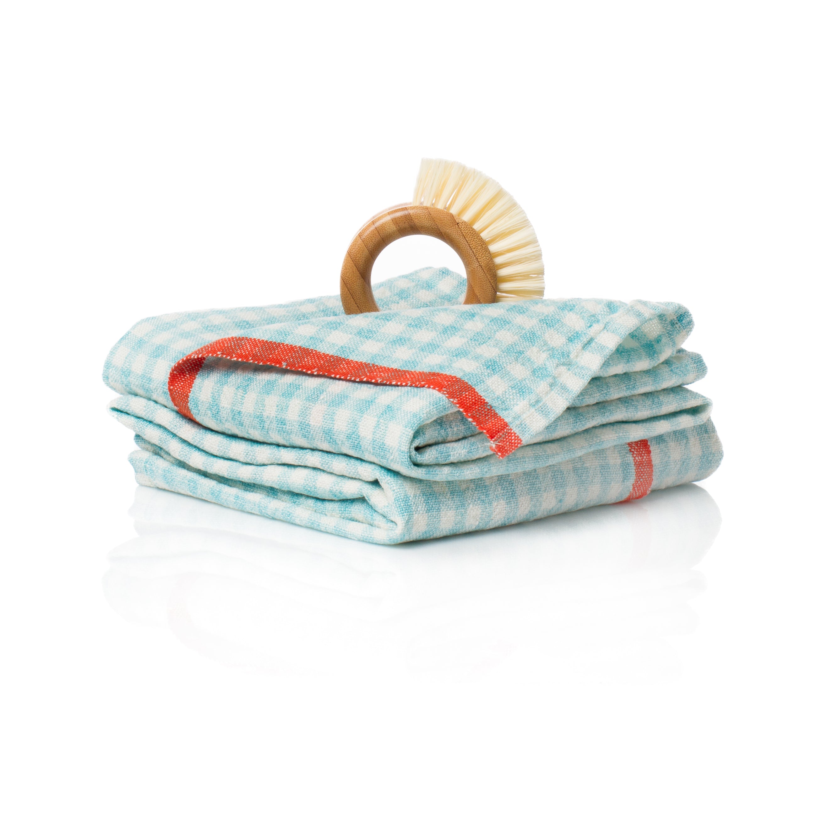 Two-Tone Gingham Aqua & Orange Towels 20x30 - Set of 2