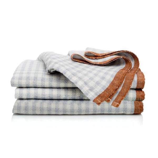 Two-Tone Gingham Blue & Cognac Napkins 20x20 - Set of 4