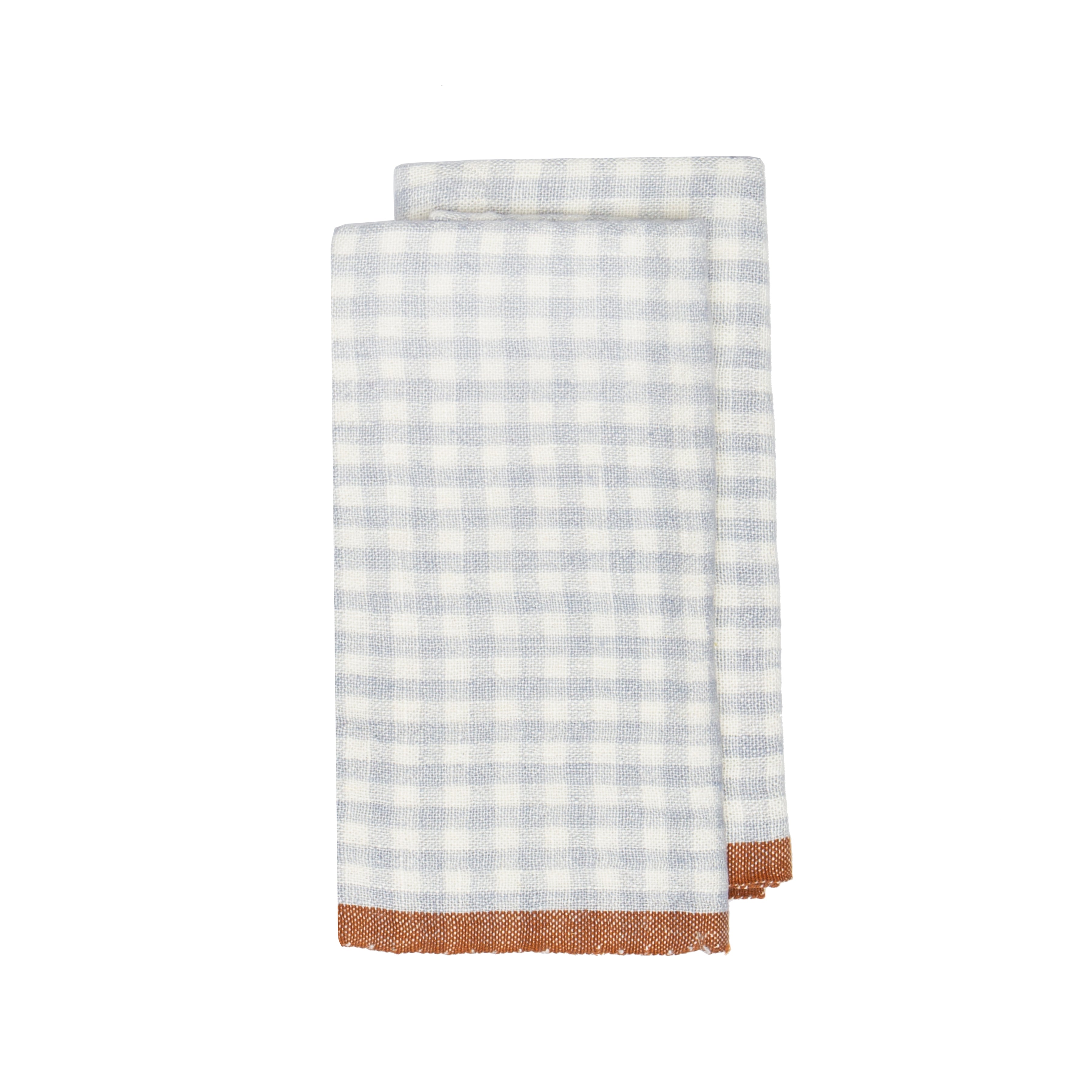 Two-Tone Gingham Blue & Cognac Towels 20x30 - Set of 2