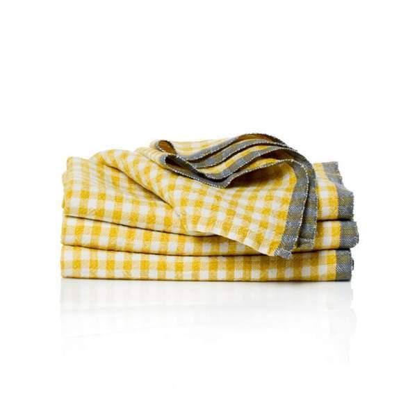 Two-Tone Gingham Dijon & Grey Napkins 20x20 - Set of 4