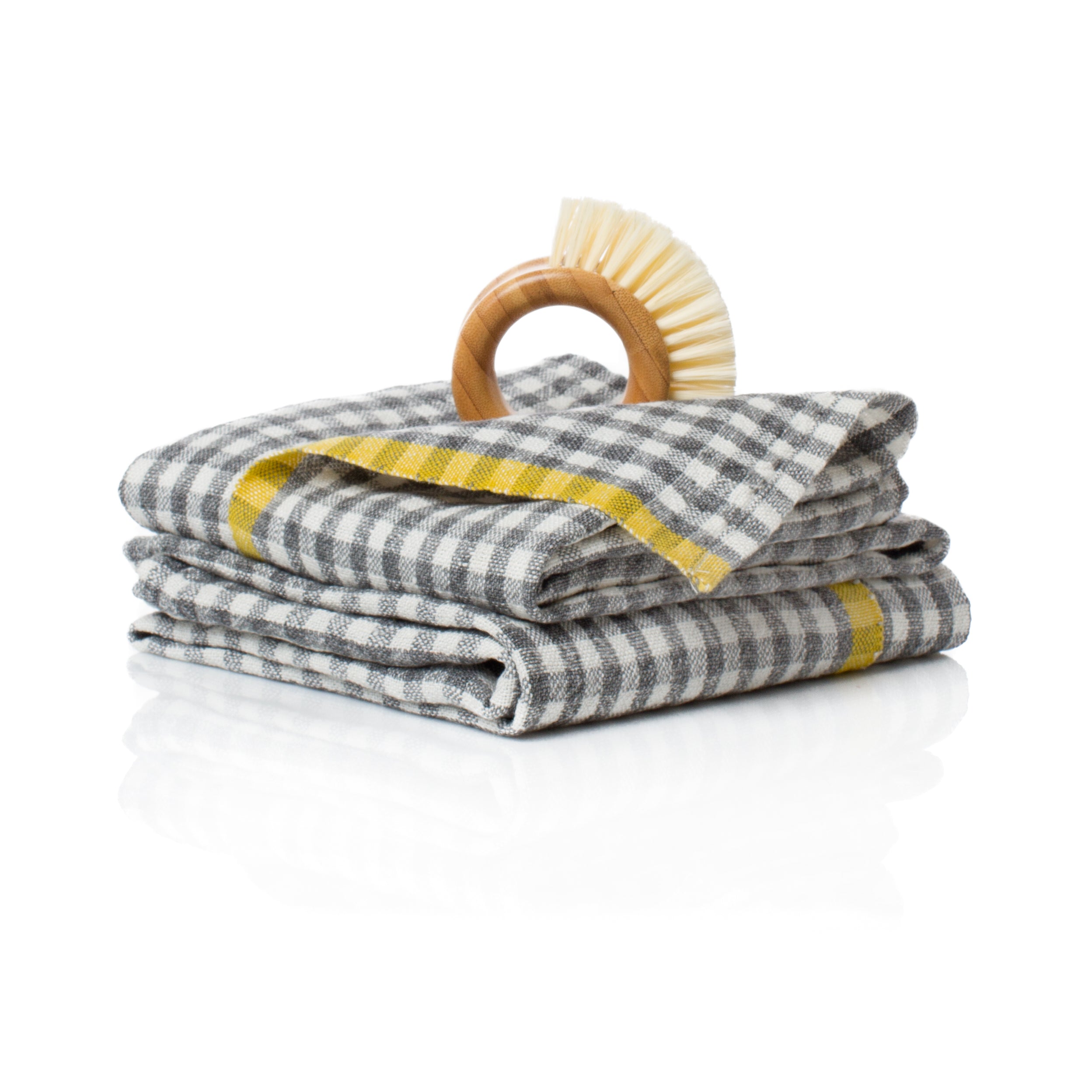 Two-Tone Gingham Grey & Dijon Towels 20x30 - Set of 2