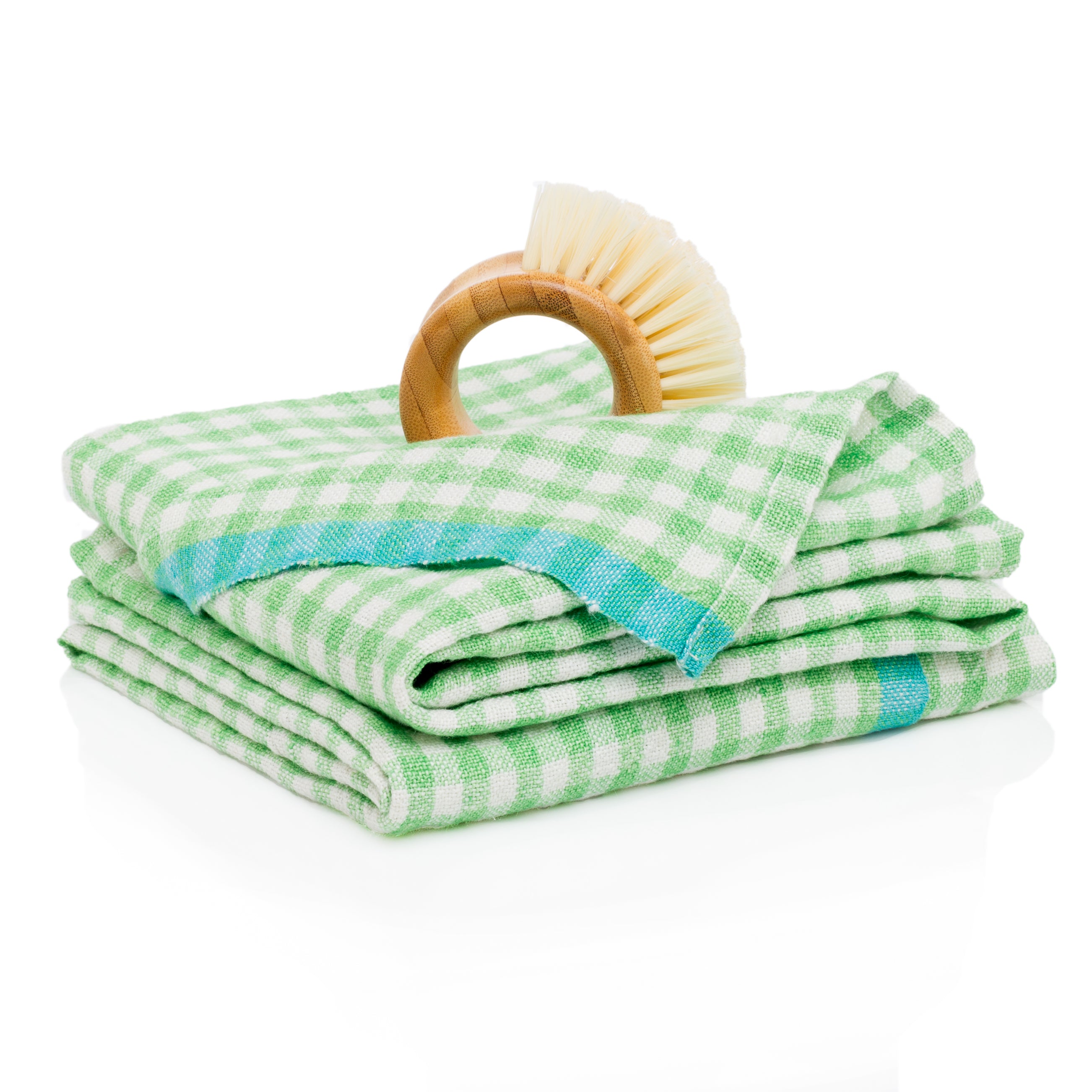 Two-Tone Gingham Lime & Aqua Towels 20x30 - Set of 2