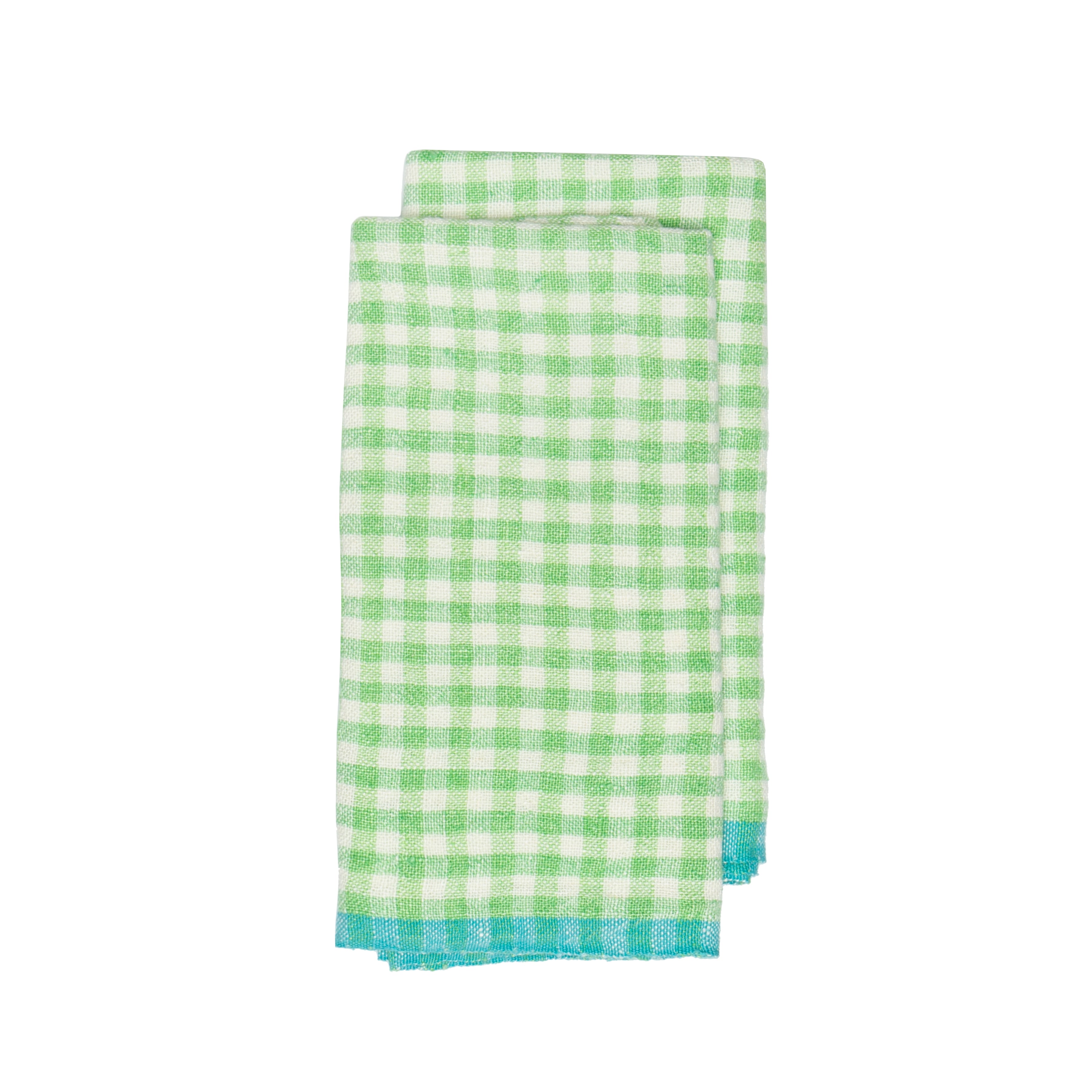 Two-Tone Gingham Lime & Aqua Towels 20x30 - Set of 2