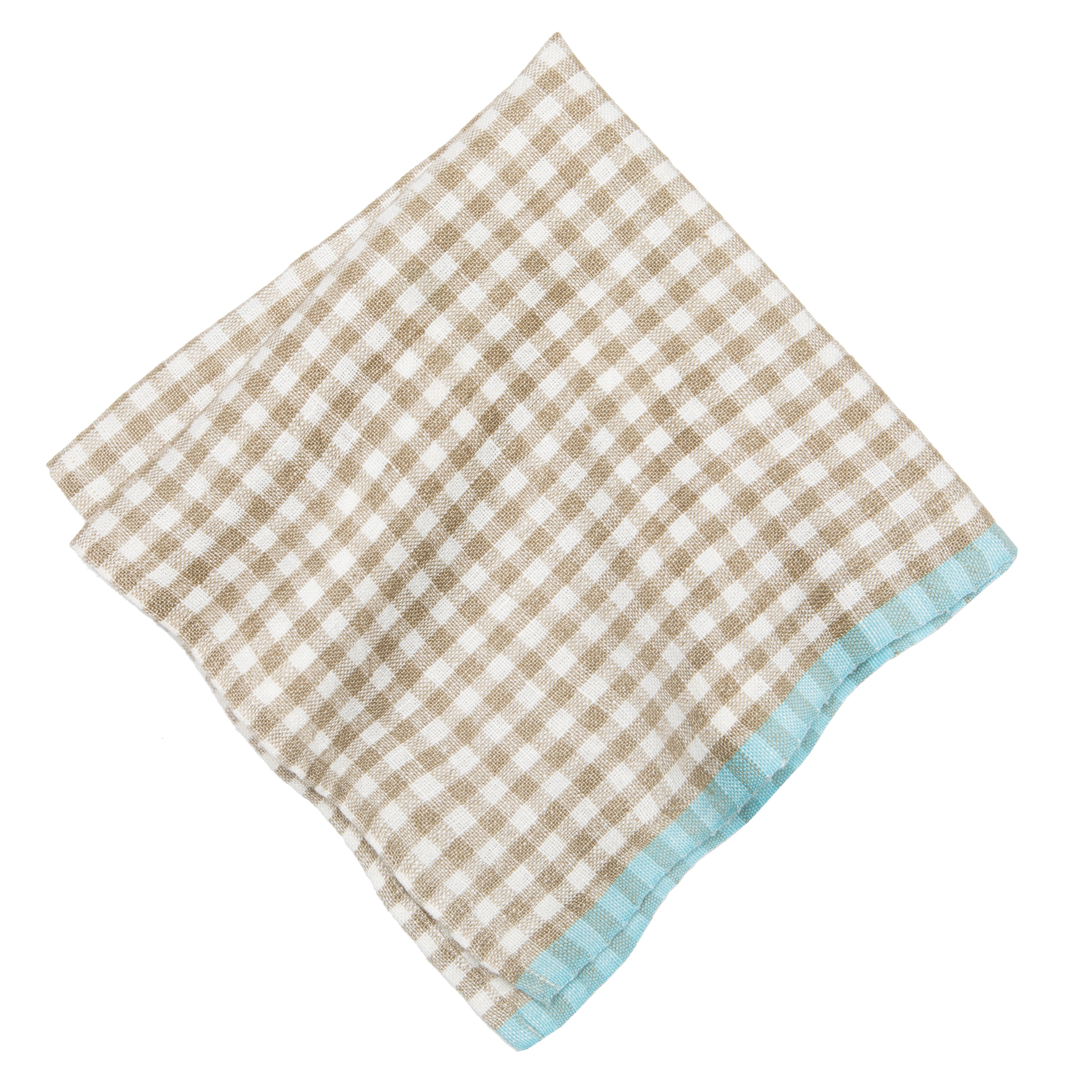 Two-Tone Gingham Natural & Aqua Napkins 20x20 - Set of 4