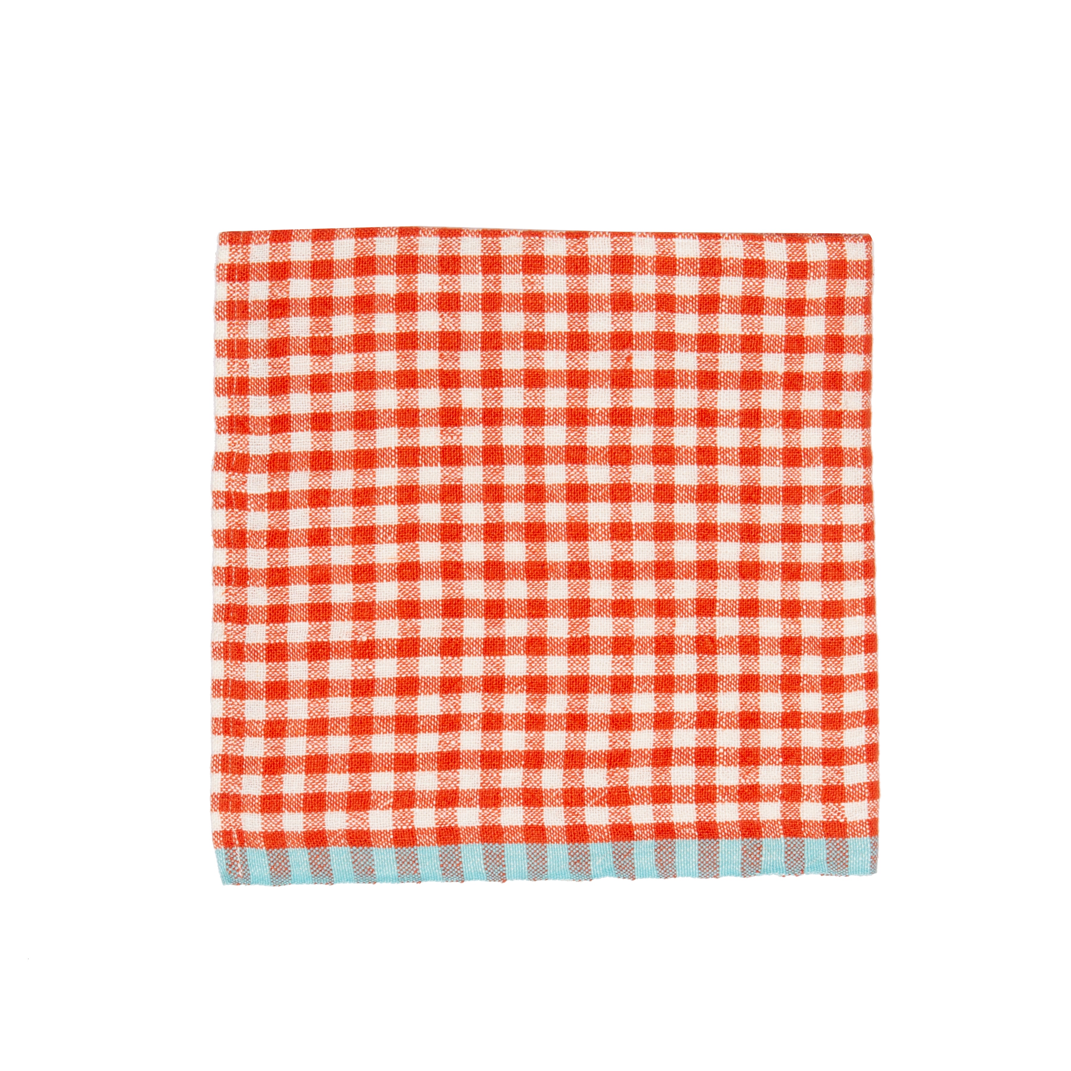 Two-Tone Gingham Orange & Aqua Napkins 20x20 - Set of 4