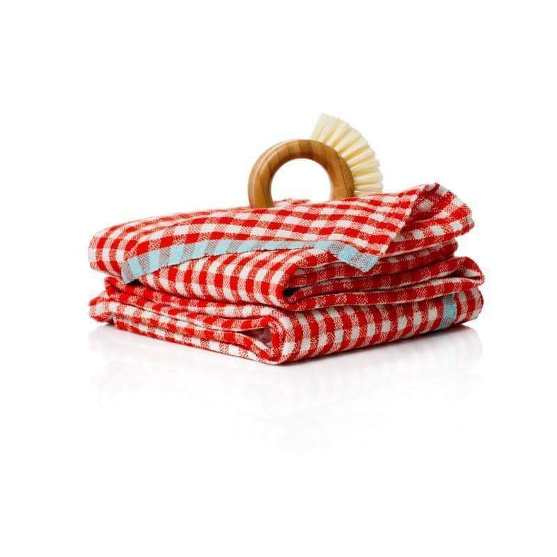 Two-Tone Gingham Orange & Aqua Towels 20x30 - Set of 2