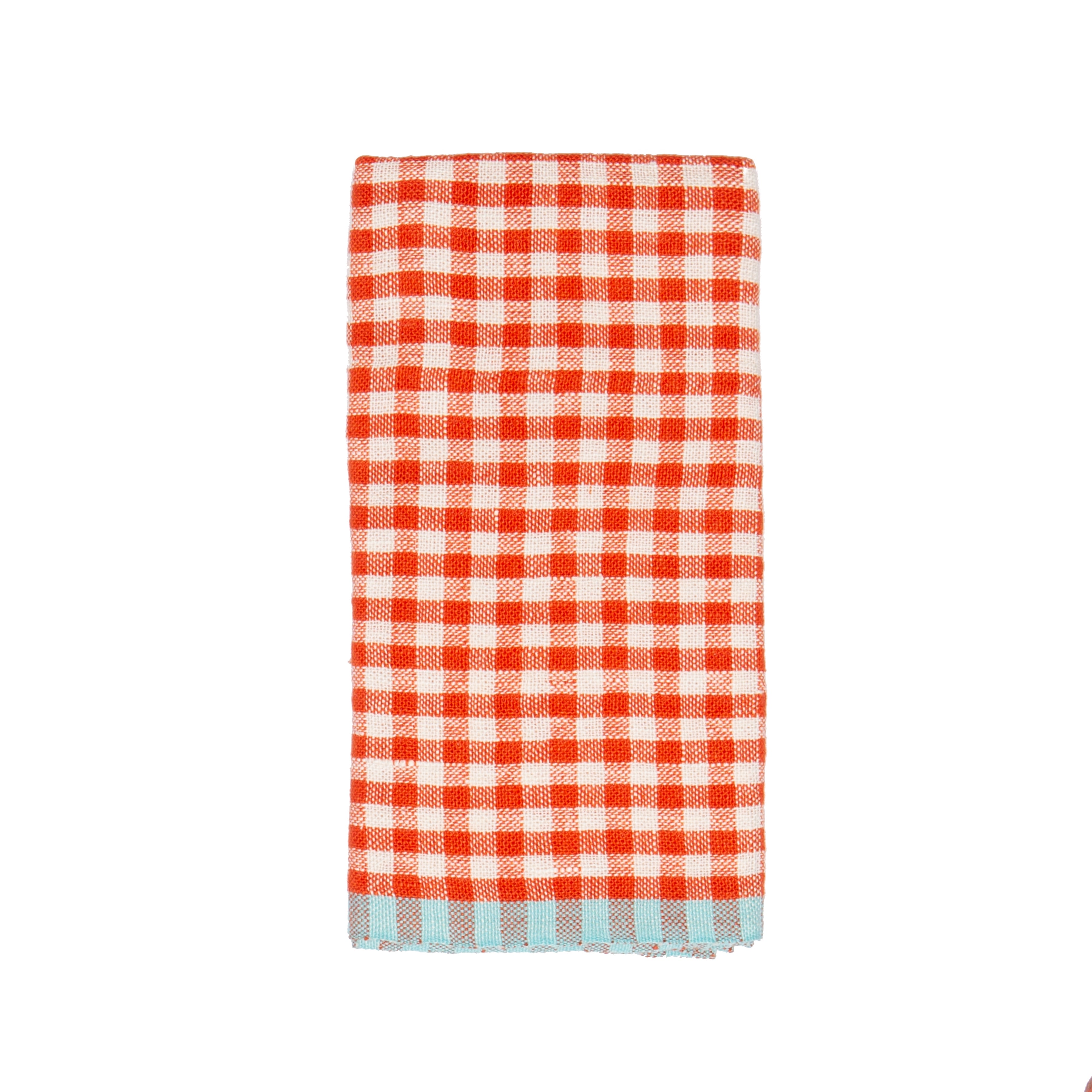 Two-Tone Gingham Orange & Aqua Towels 20x30 - Set of 2