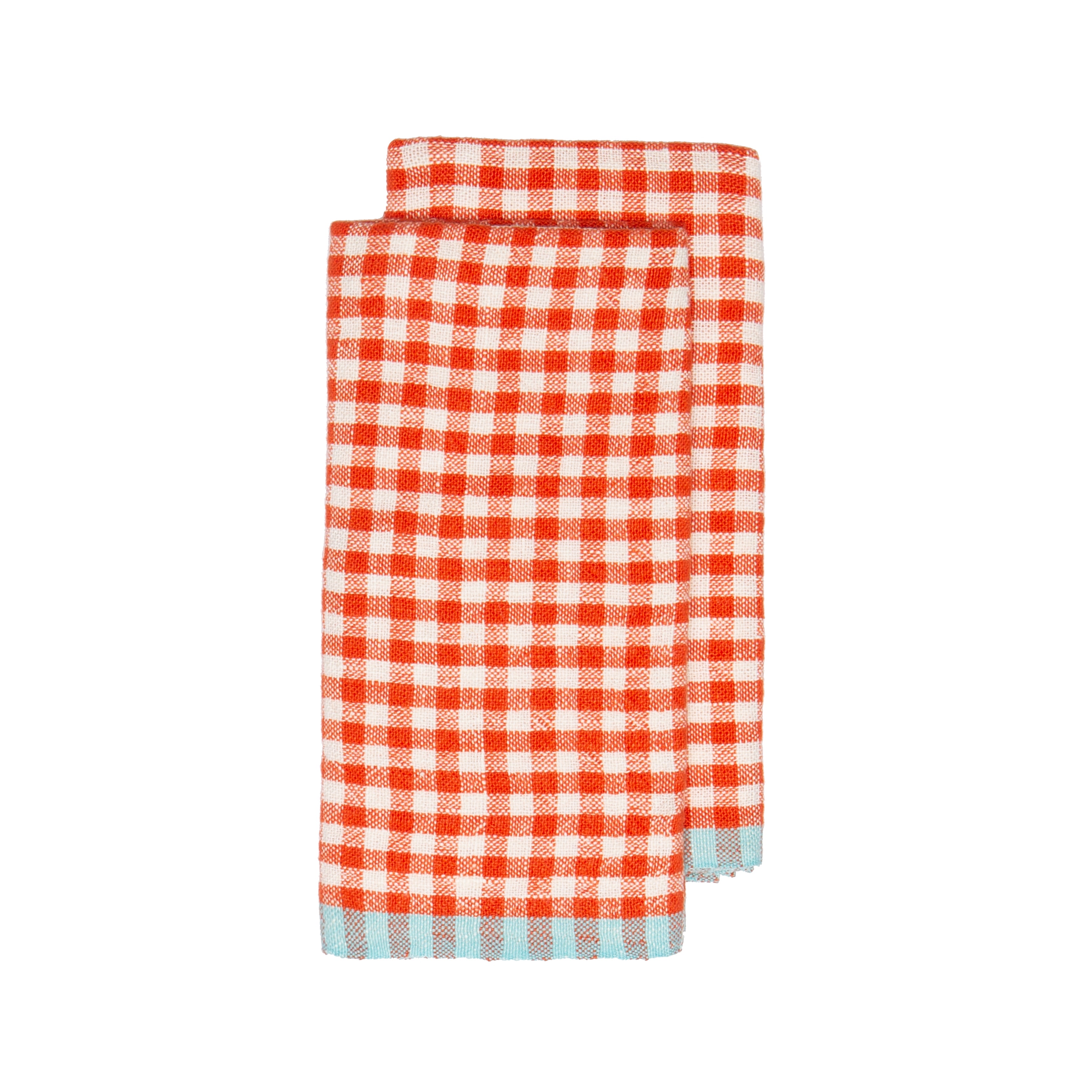 Two-Tone Gingham Orange & Aqua Towels 20x30 - Set of 2