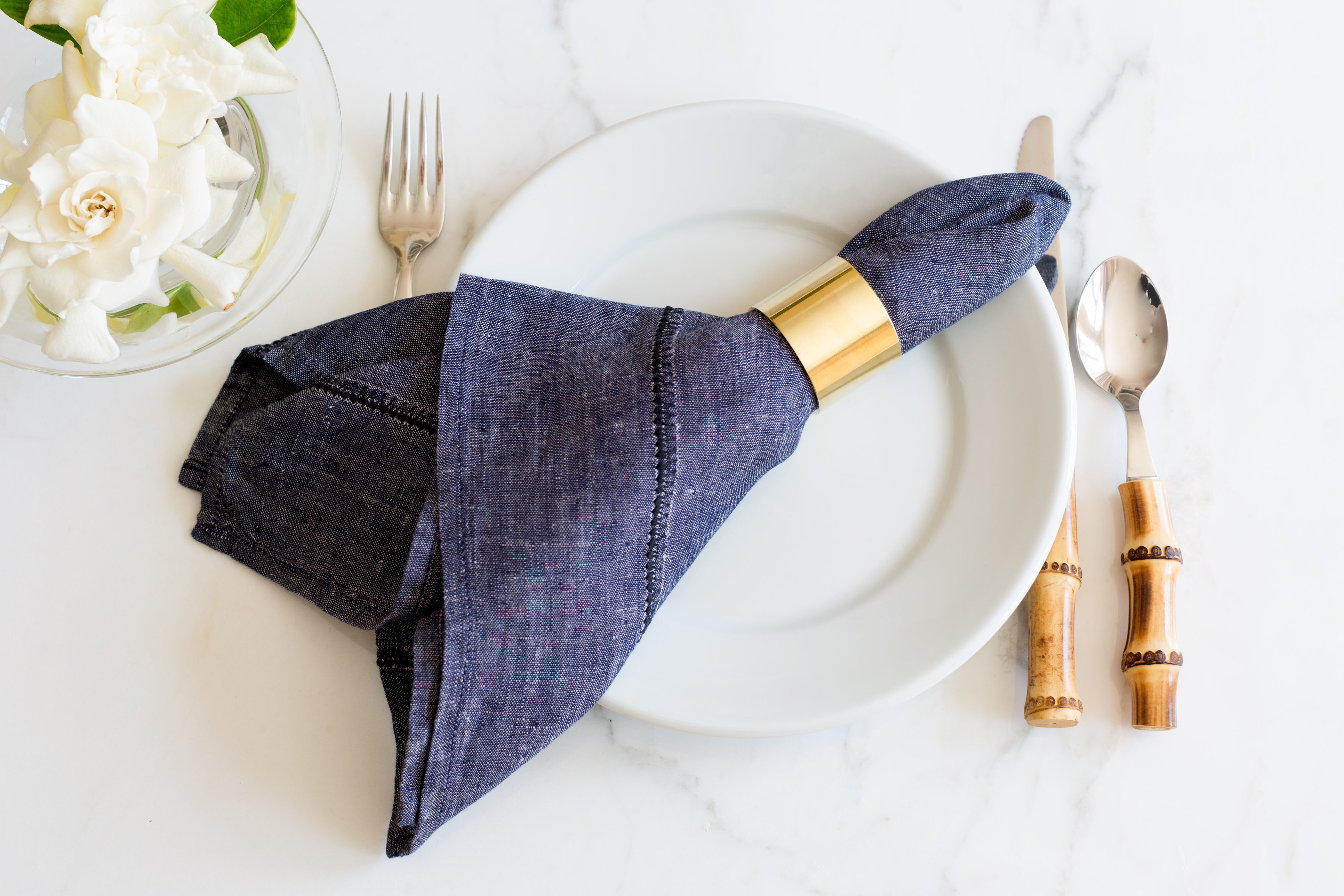 Linen Stitch Chambray Denim Napkins 20x20 - Set of 4