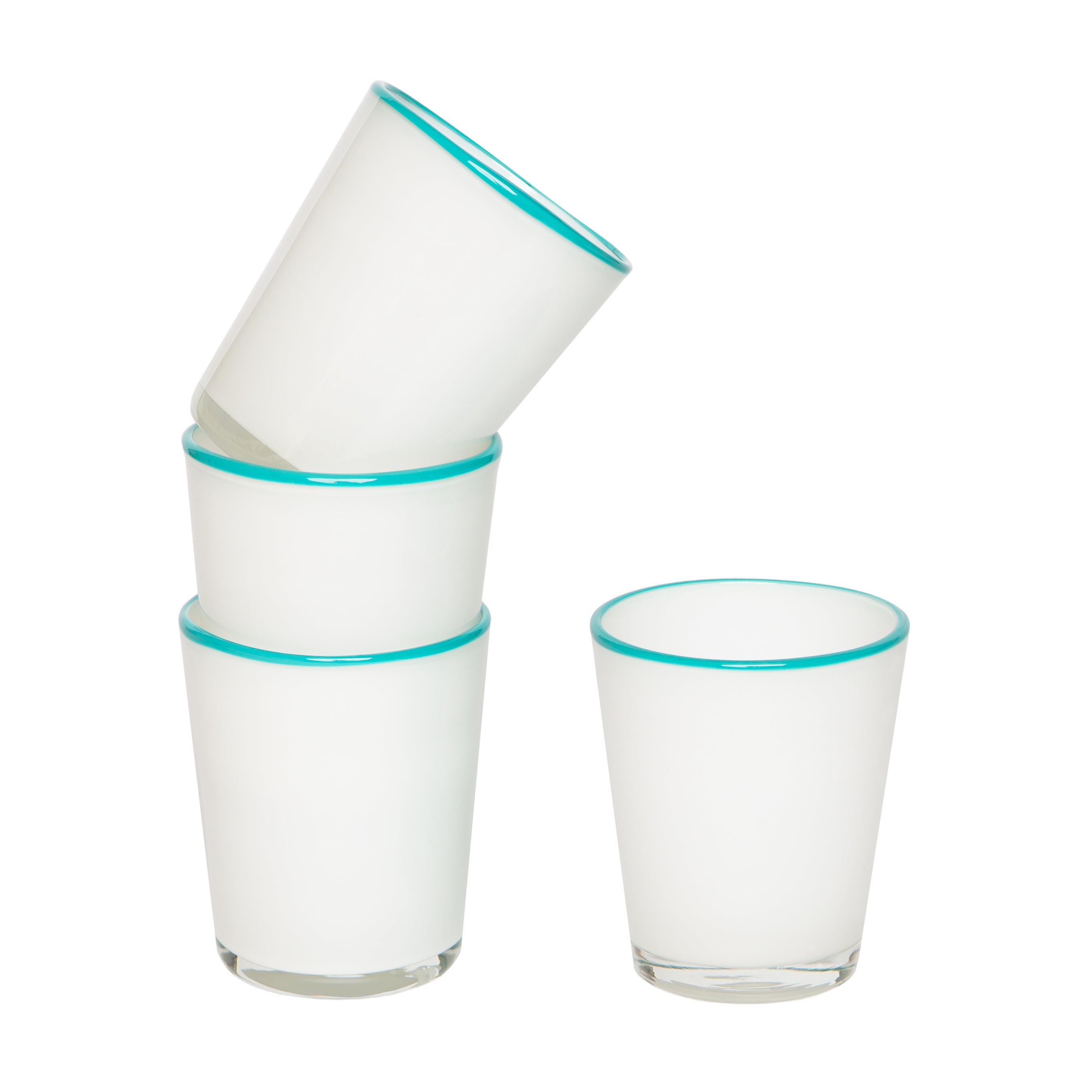 Summer Glass White & Turquoise 9oz, Set of 4