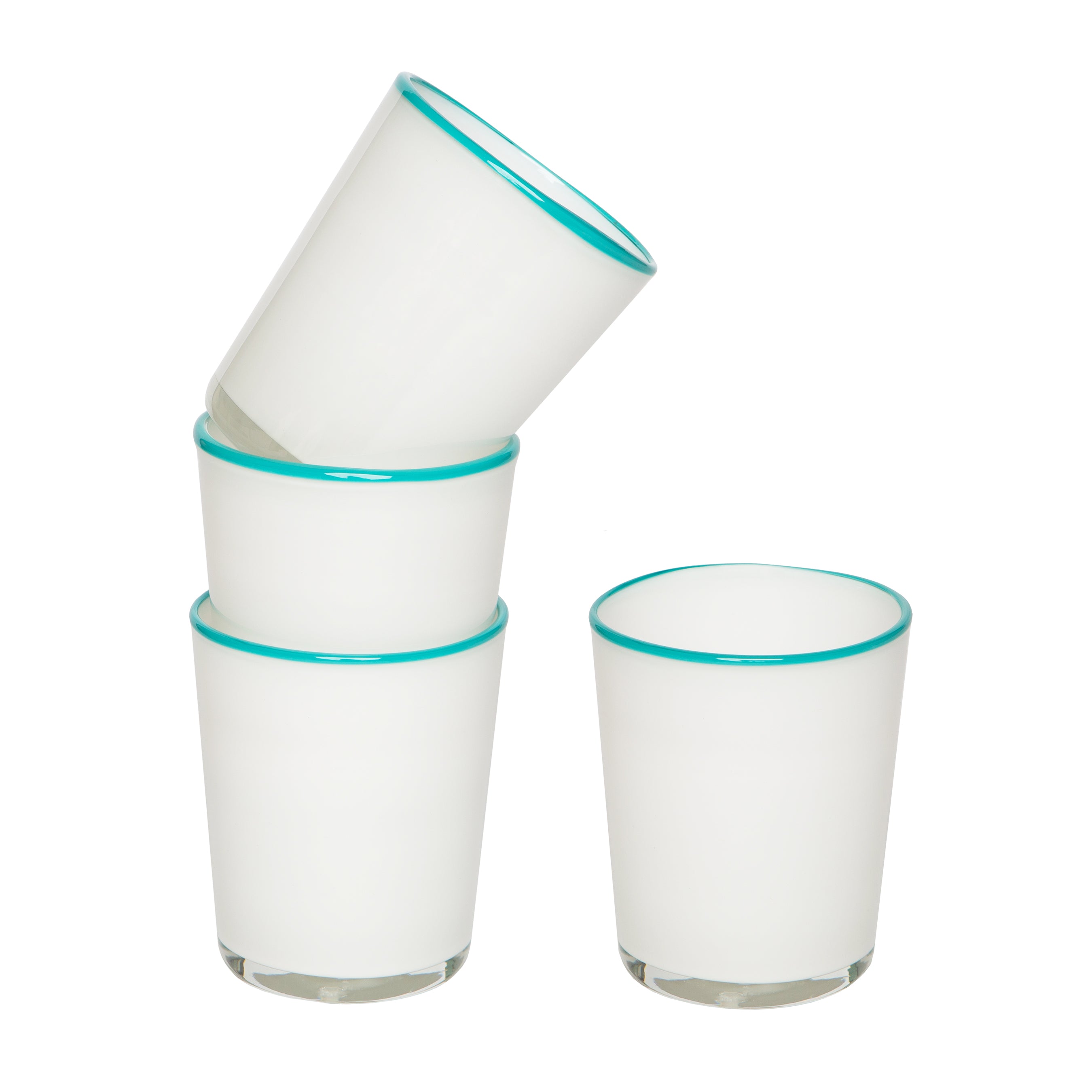 Summer Glass White & Turquoise 15oz, Set of 4